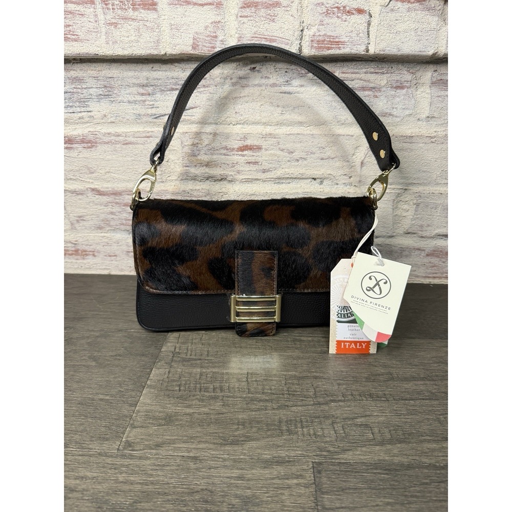 Divine Firenze Italy Calf Hair Cowhide Leather Baguette Flap Shoulder Bag Purse